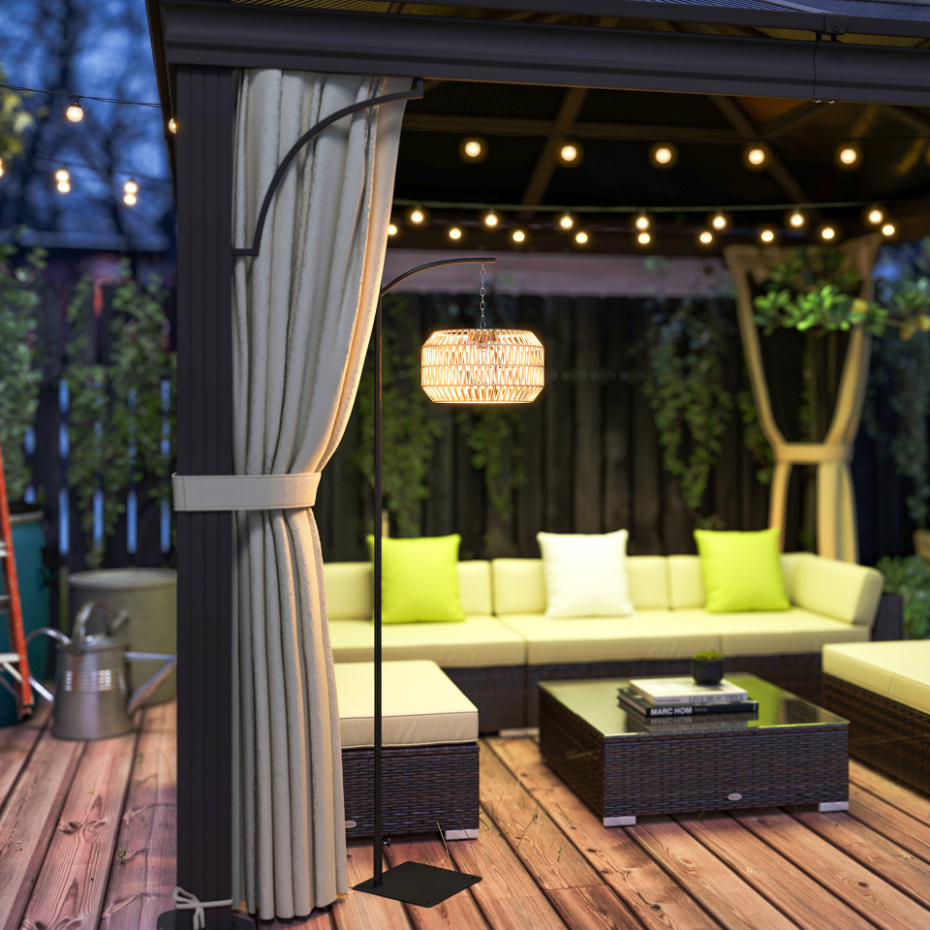 Lampadaire extérieur LED bohème résine effet rotin