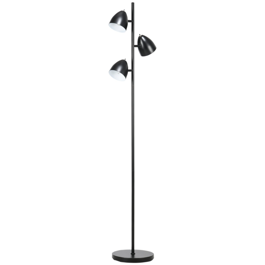 Lampadaire design industriel 3 abats-jours orientables acier noir