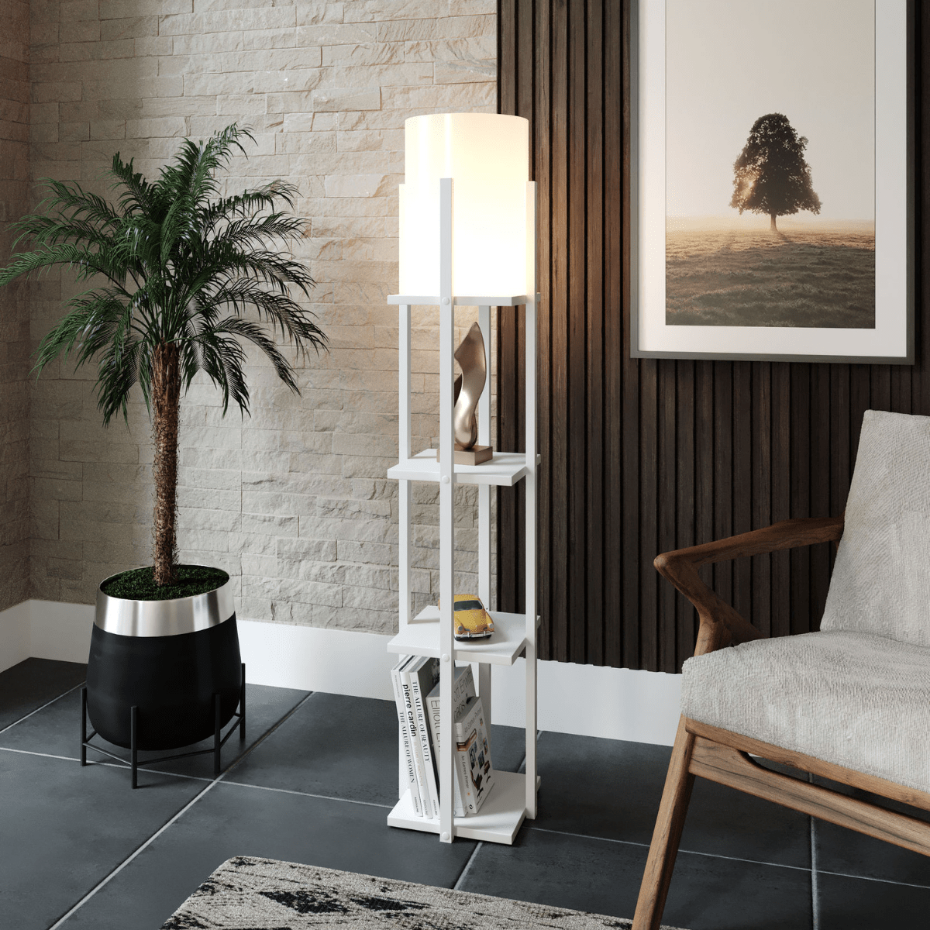 Lampe avec 3 étagères carrées H135 cm - NORA