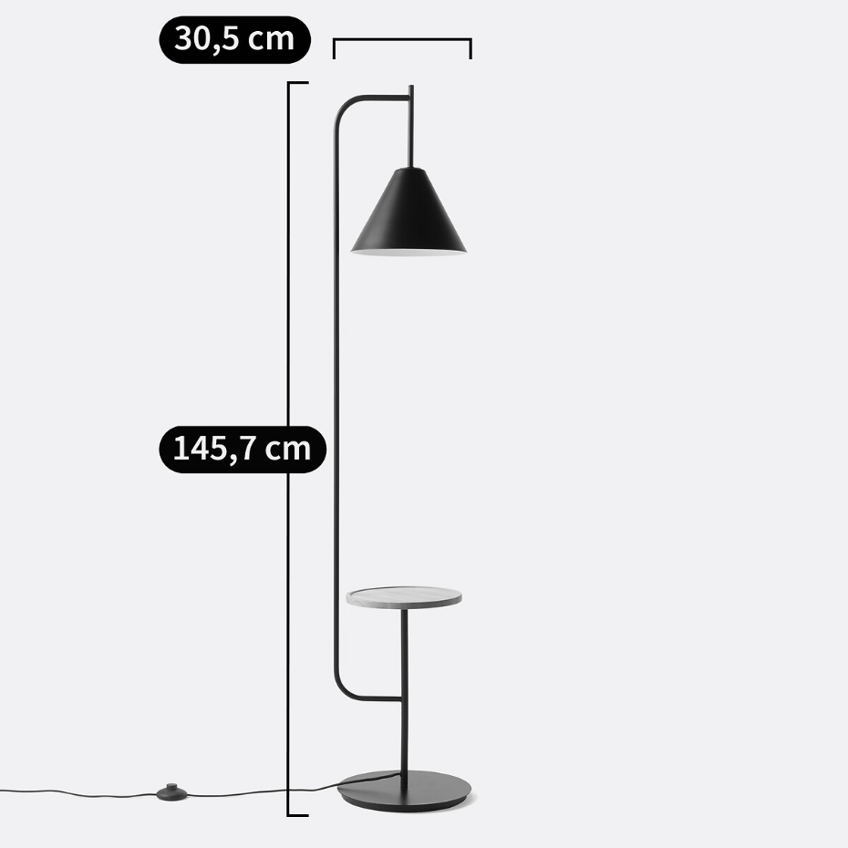 Lampadaire avec tablette métal fer et chêne, Mugli