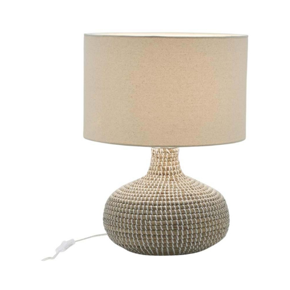 Lampe de chevet en jonc naturel Boule