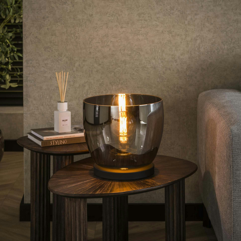 Lampe de salon moderne avec vasque en verre gris fumé 27 cm NIAGARA