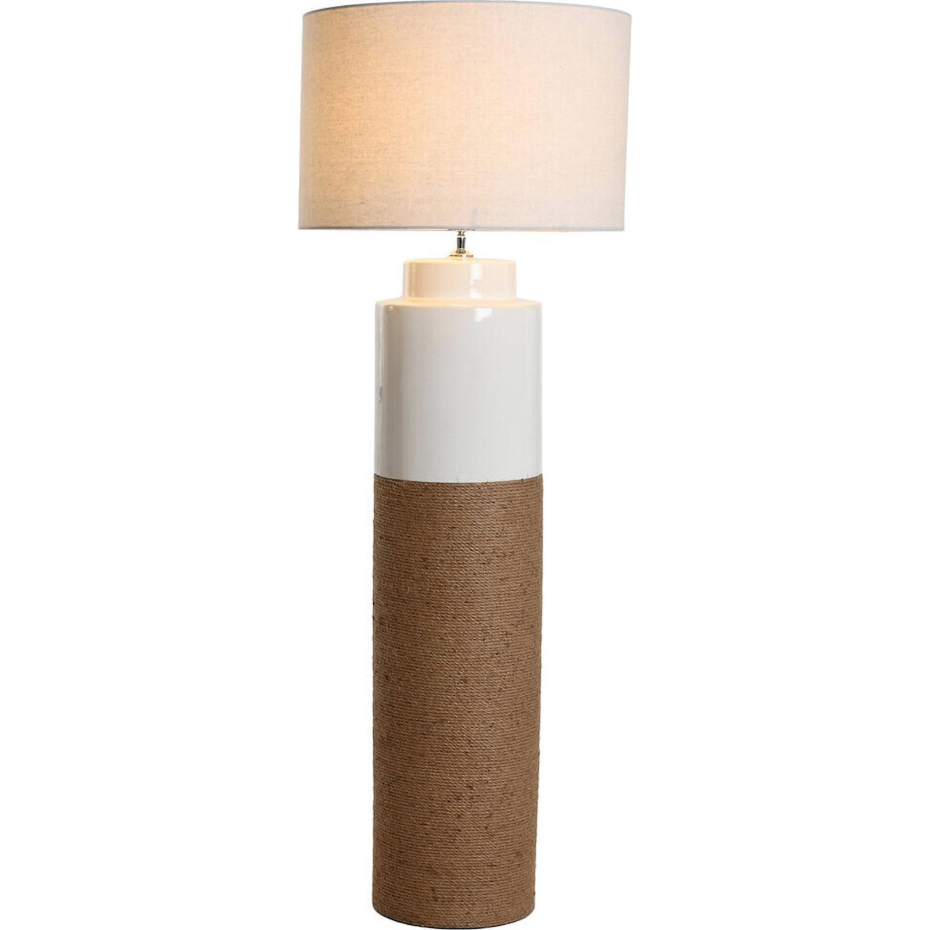 Lampadaire rond en céramique et lin style scandinave Scandi Mediterraneo
