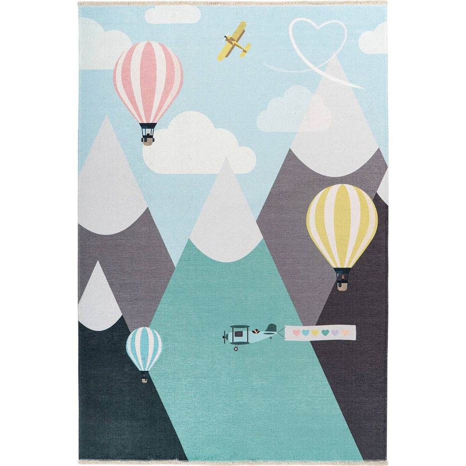 Tapis enfant en coton motif montgolfières