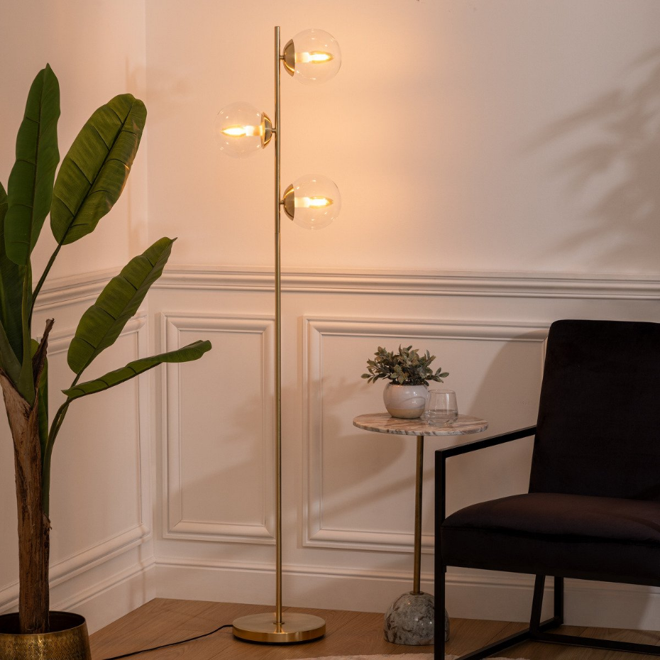 Lampadaire triple verre métal design