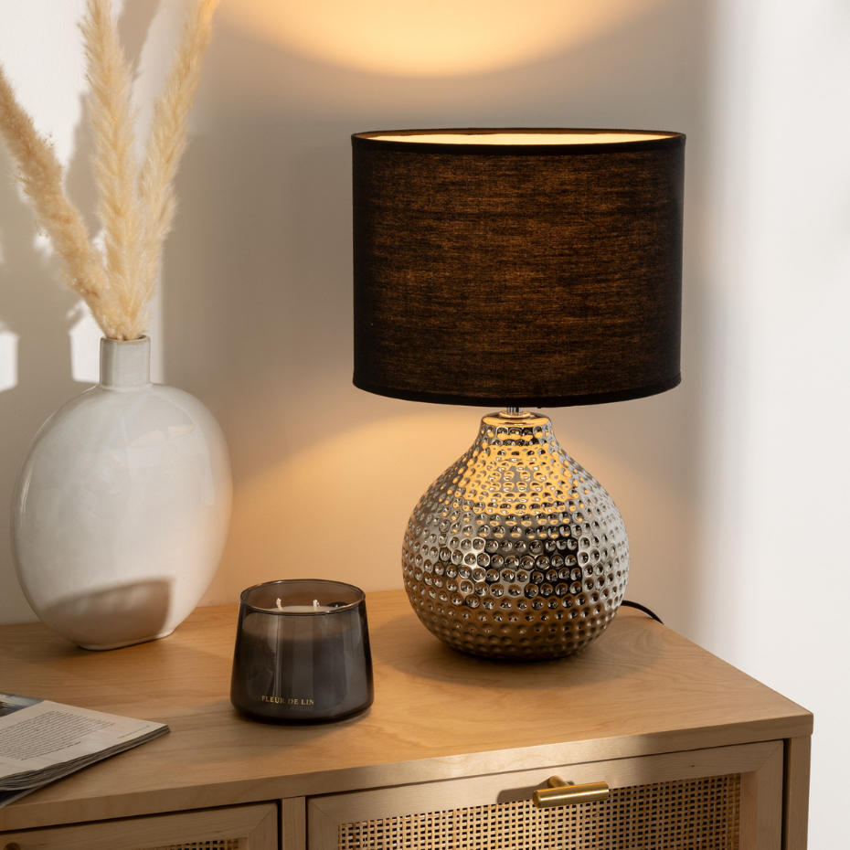 Lampe céramique texturée et tissu MOZO
