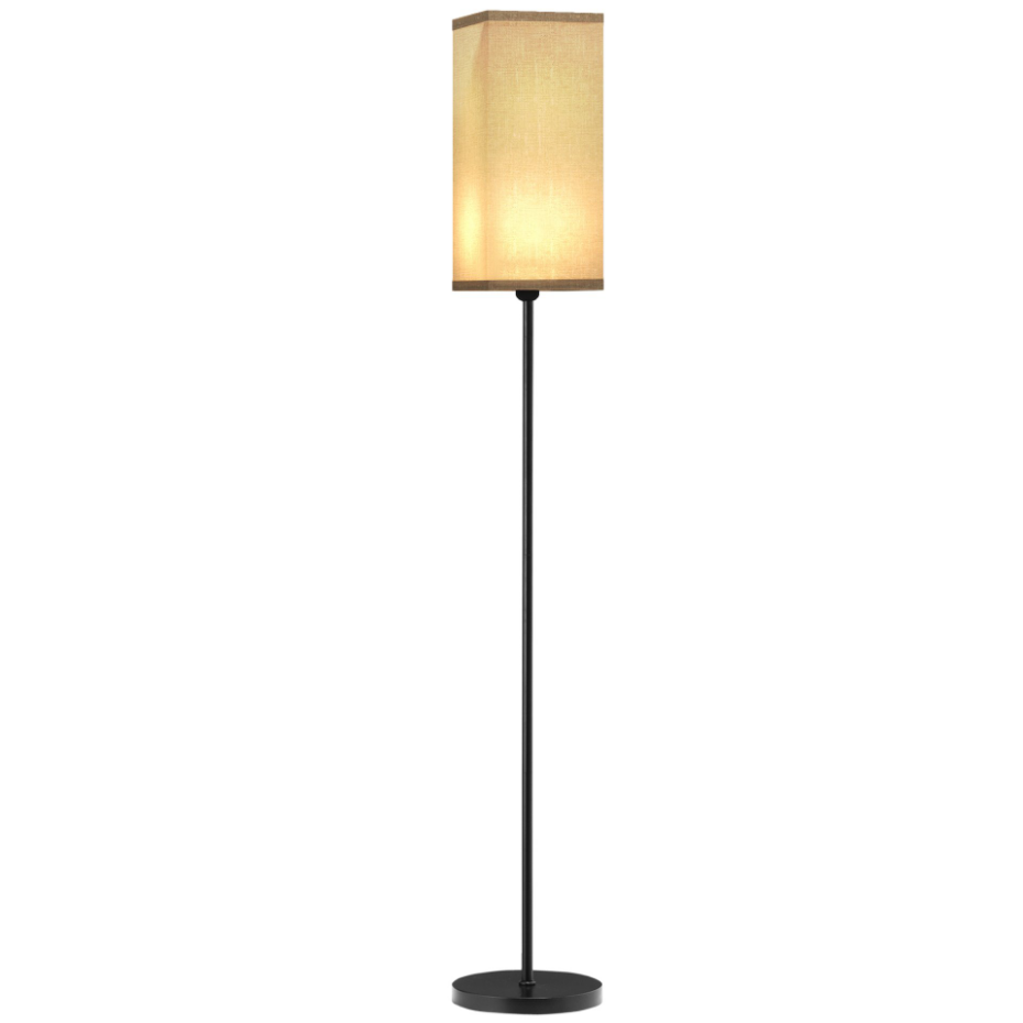 Lampadaire droit style moderne H.161 cm métal noir beige effet lin