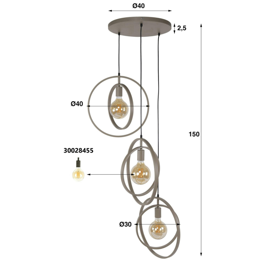 Suspension multiple beige 3 anneaux pivotants TRIBECA