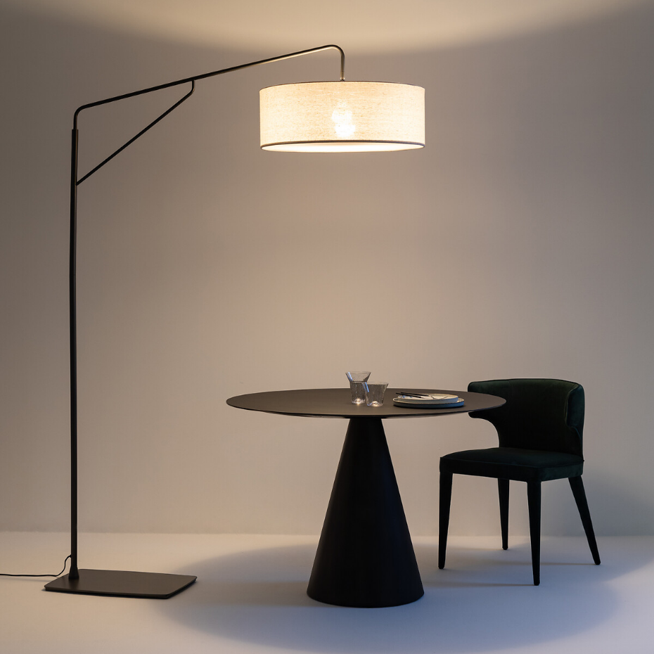 Lampadaire arc, métal fer et lin, Cinqua