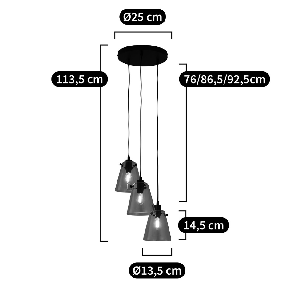 Suspension grappe en métal fer et verre, Kiyo