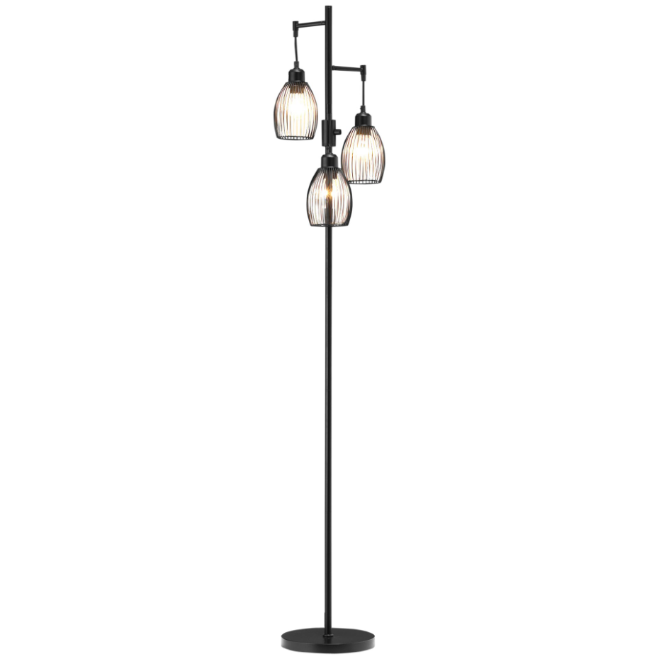 Lampadaire design industriel 3 têtes métal filaire acier noir