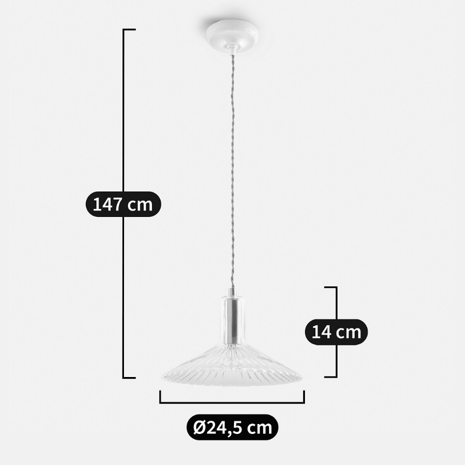 Suspension laiton et verre strié Ø24,5cm, Gramma