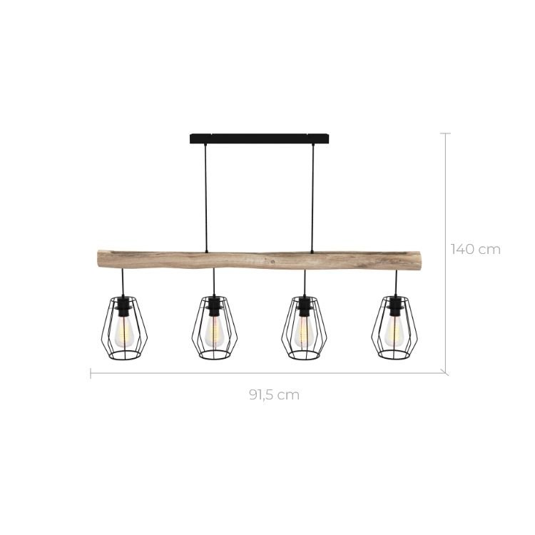 Suspension en bois et métal 4 lampes - CLOTILDE