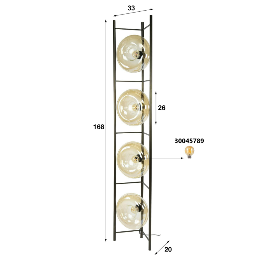 Lampadaire vintage anneaux en verre ambré NIAGARA
