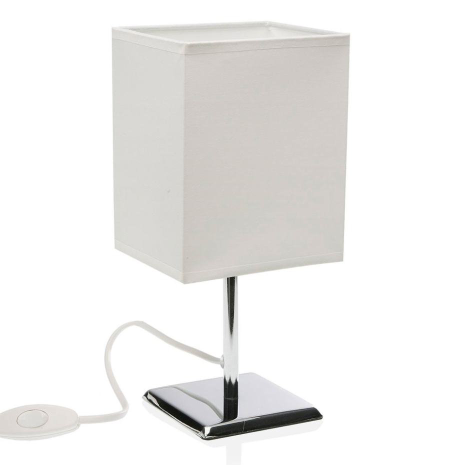 Lampe à poser en métal chromé et abat jour blanc 11x13x27.5cm
