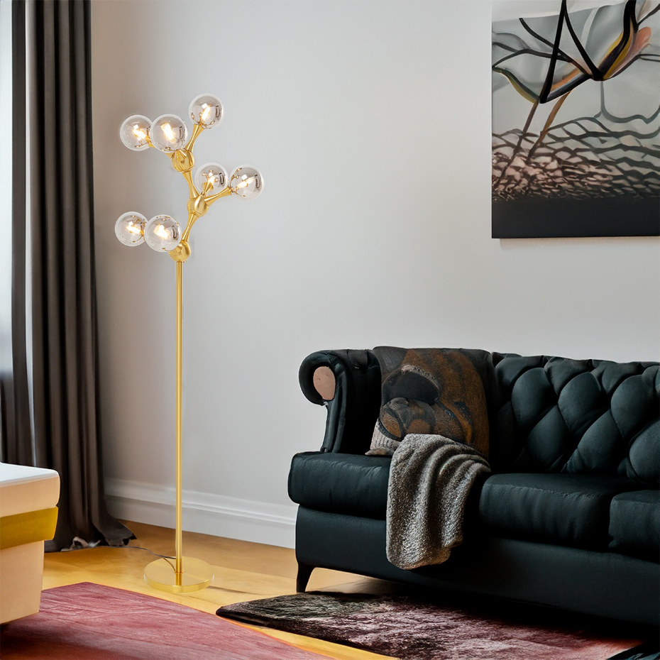 Lampadaire en verre et acier, ATOMIC BALLS