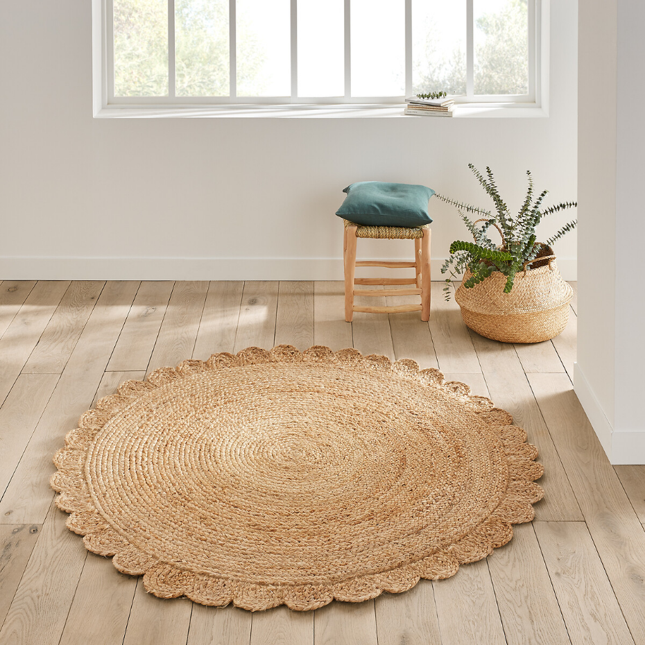 Tapis jute rond forme fleur, Aftas