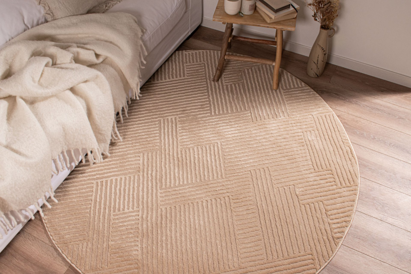 Tapis de salon rond à motif lignes BIANCA
