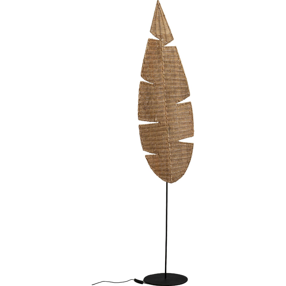 Lampadaire feuille en rotin et métal format organique