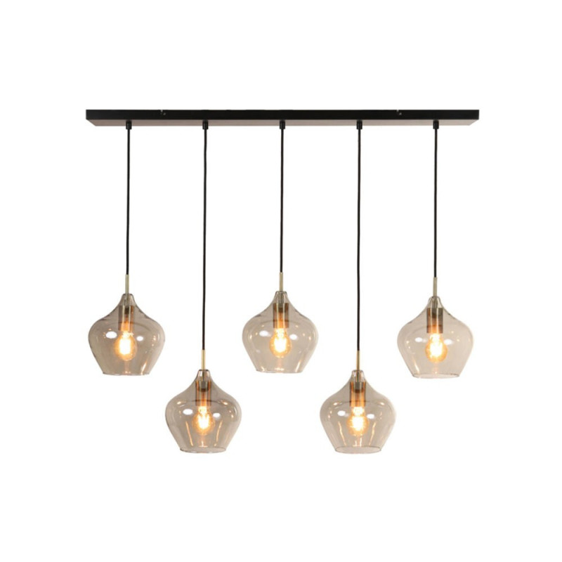 Suspension 5 Lampes Karel Doré Et Verre Fumé