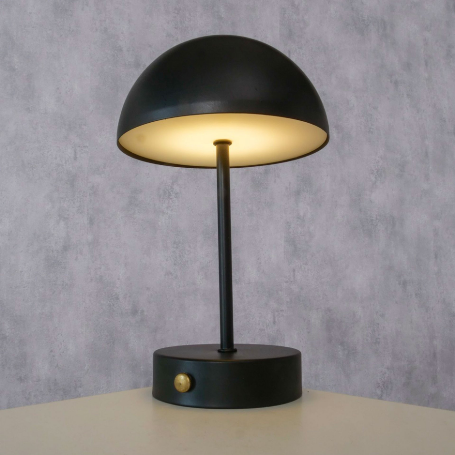 Lampe à poser champignon en métal noir LED sans fil 15x15x26cm