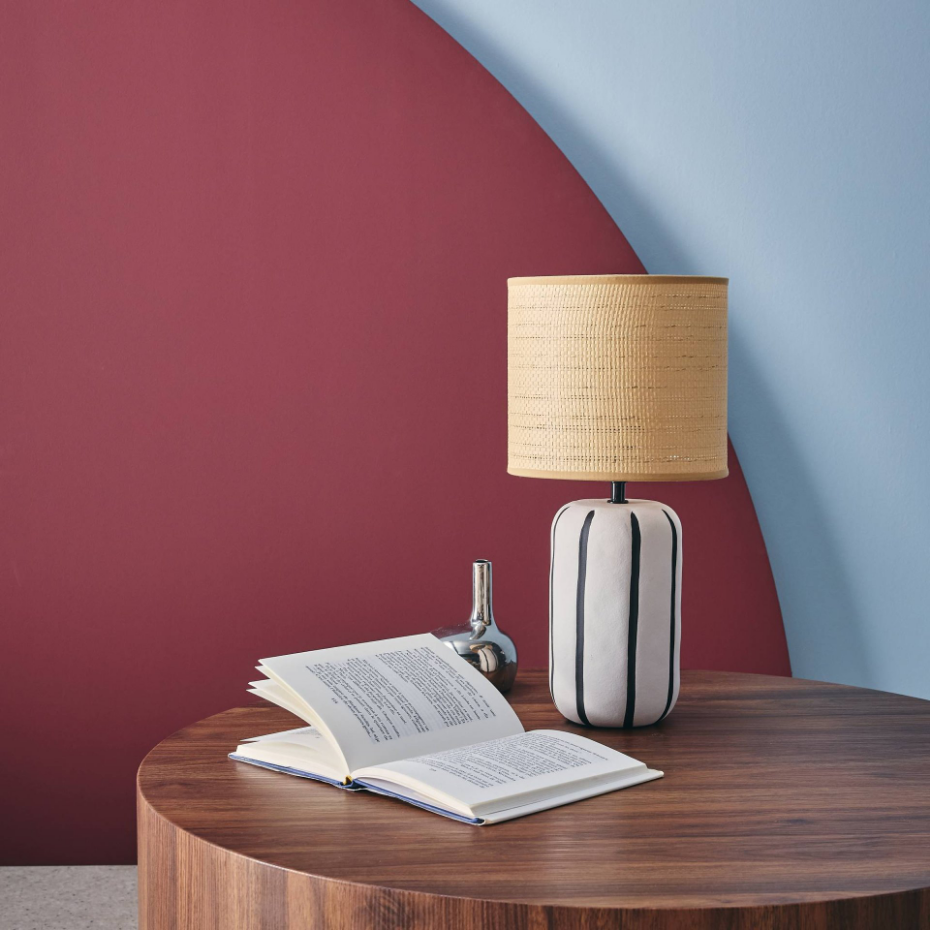 Lampe de table intérieur céramique, abat-jour effet rotin H 41cm ROXANE