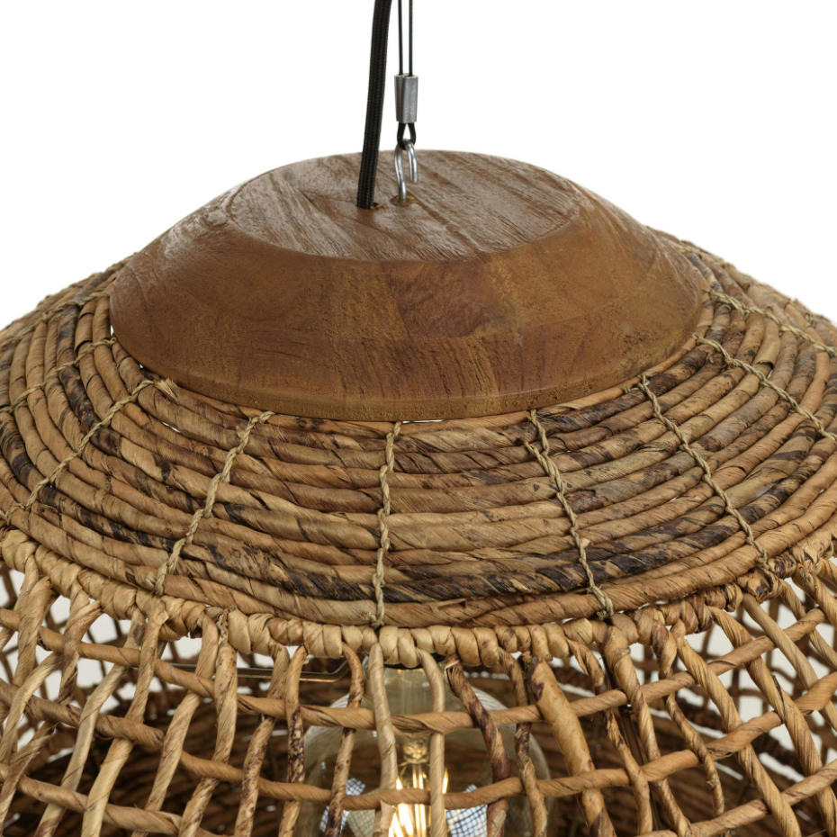 Suspension boule 60x60cm en abaca couleur naturelle et teck FOLELLI