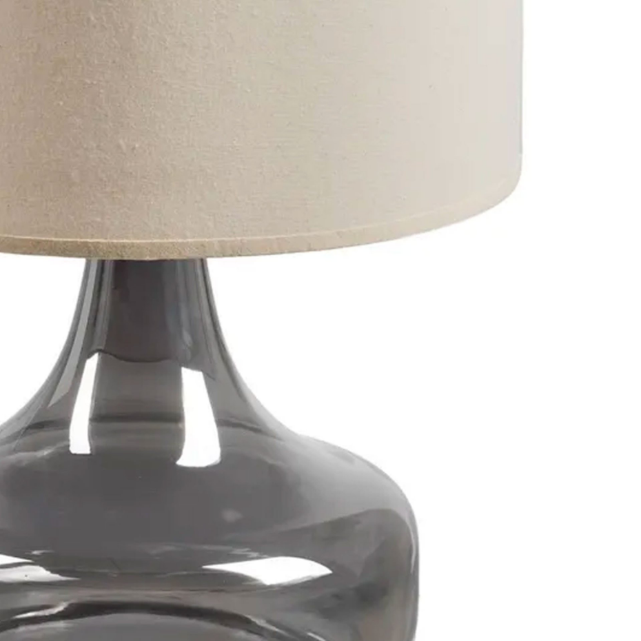 Lampe à poser pied en verre gris et abat jour beige 33x33x46cm