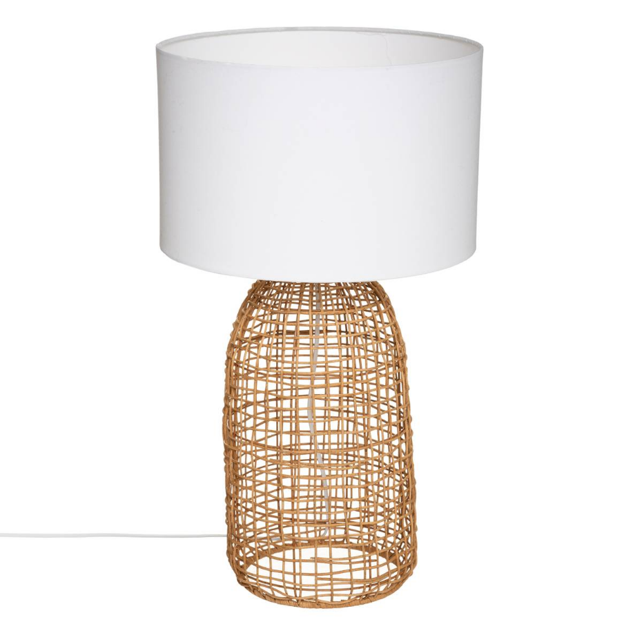 Lampe rotin tressé et tissu ethnique KARLA