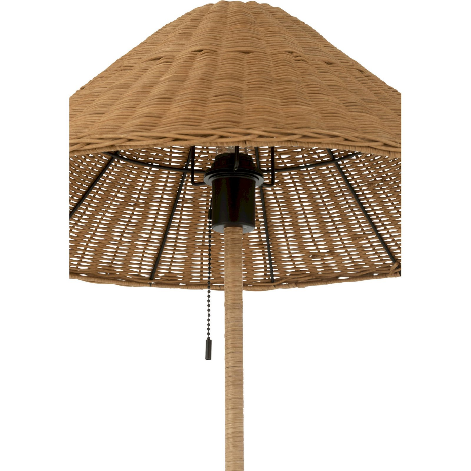 Lampadaire rond en métal et rotin
