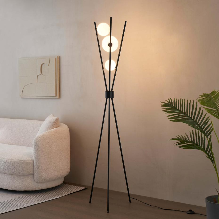 Lampadaire triple à verre blanc - PHOEBE