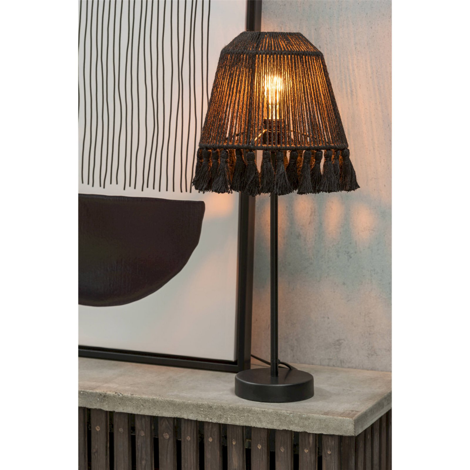 Lampe de salon ronde en métal et jute