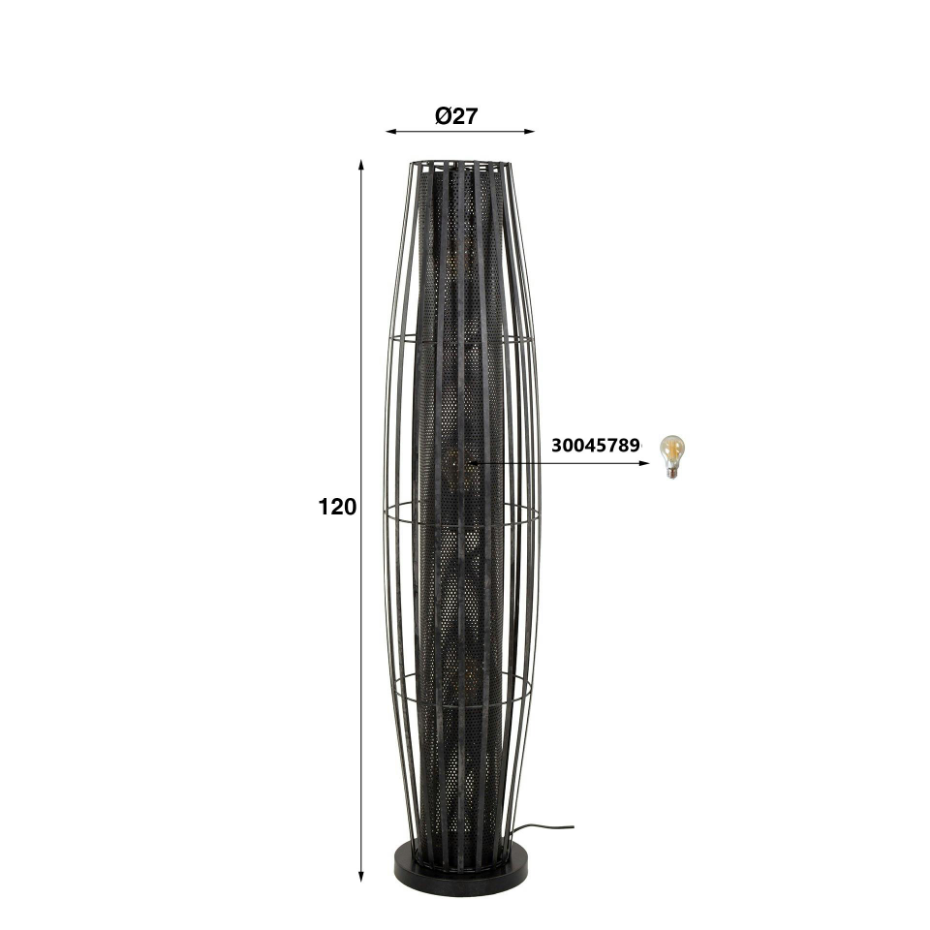 Lampadaire design avec cylindre en métal perforé 120 cm RALF