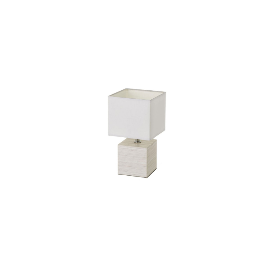 Lampe à Poser Base en Bois Blanchi et Abat-jour Blanc - Hauteur 26.50cm