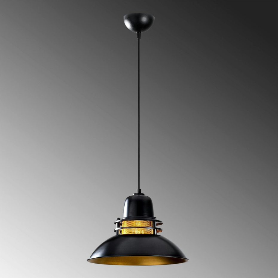 Suspension industrielle métal noir & doré, avec grille SILE
