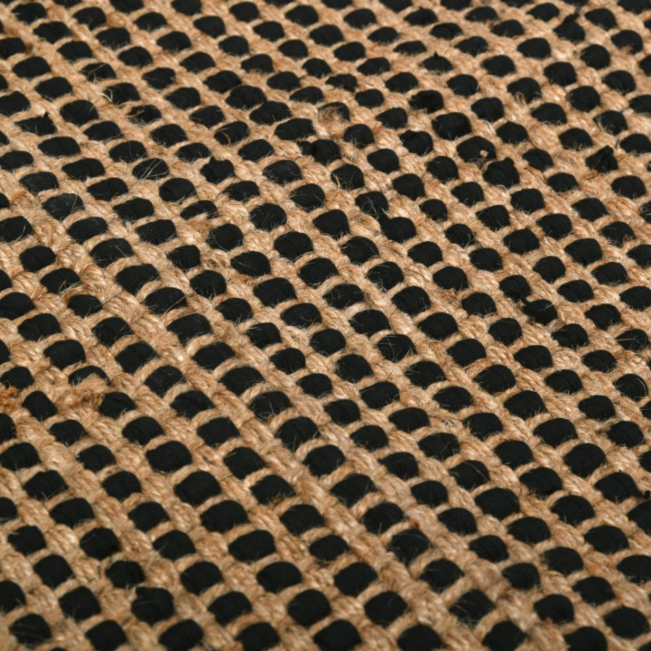 Tapis en jute naturelle et coton noir Pat