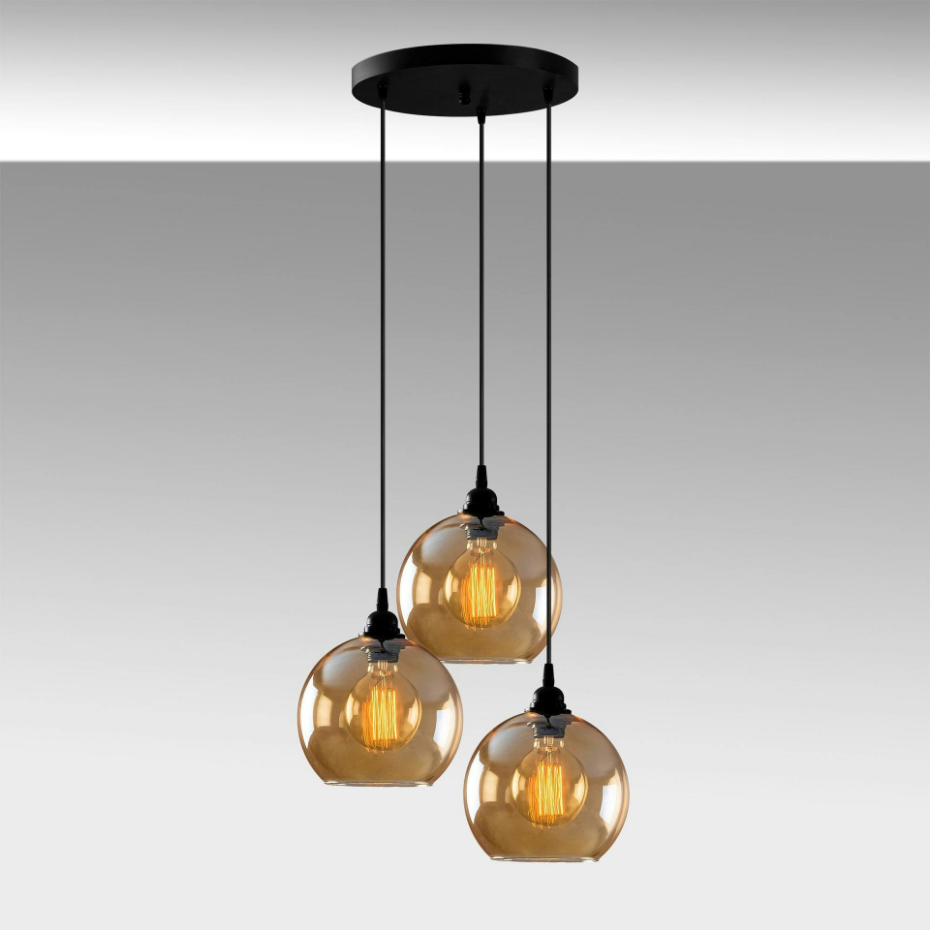 Suspension grappe moderne en verre doré, 3 globes SIVAS