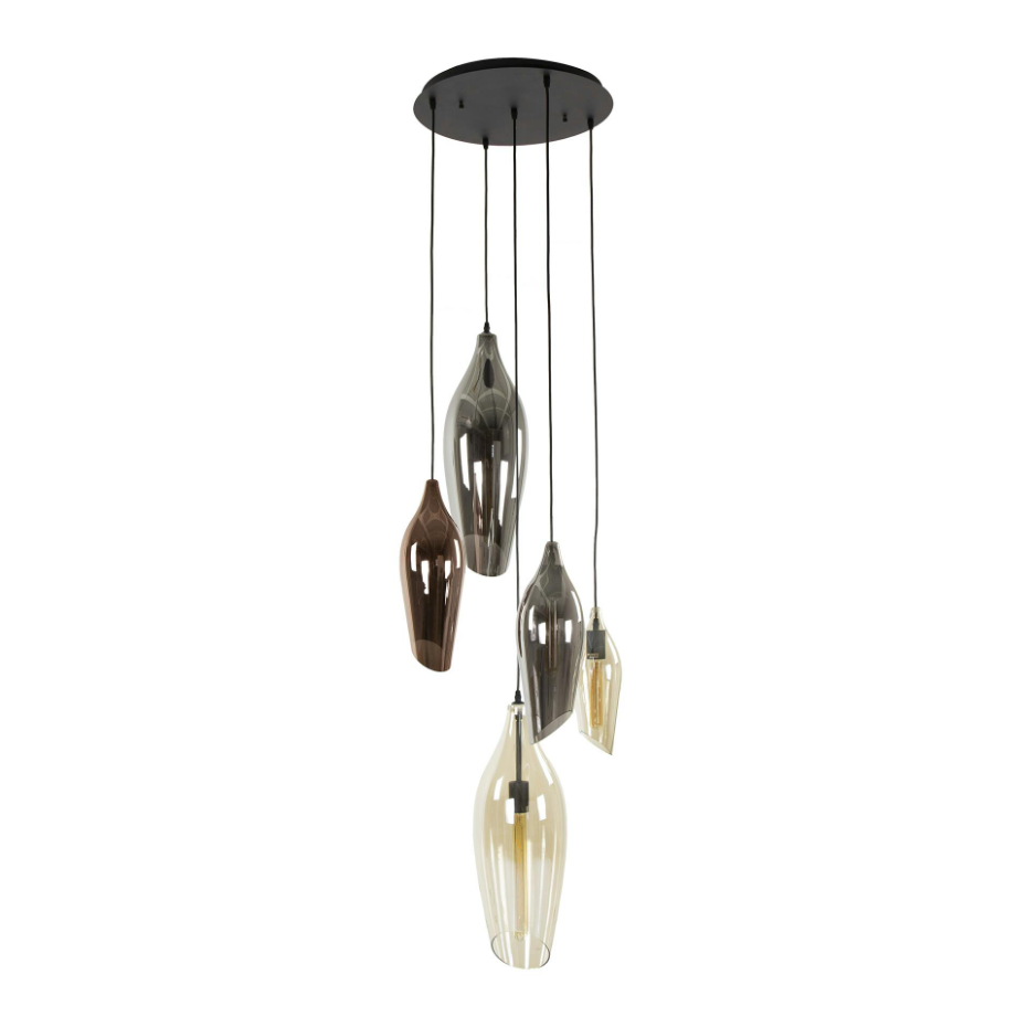 Suspension en verres assortis 5 abat-jour NIAGARA