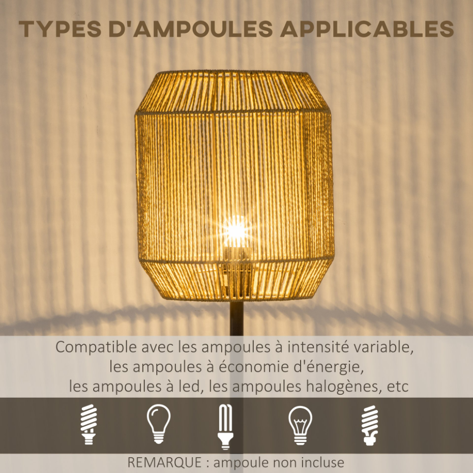 Lampadaire aspect cannage style cosy H.158 cm noir beige