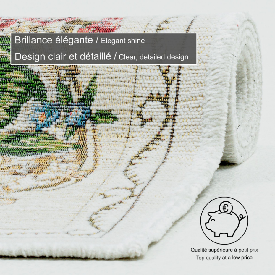Tapis floral tissé à la machine avec bordure - Flomi