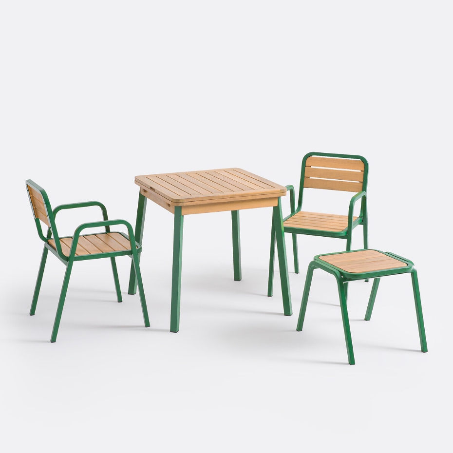 Lot 2 fauteuils de jardin métal acier acacia, Jaja