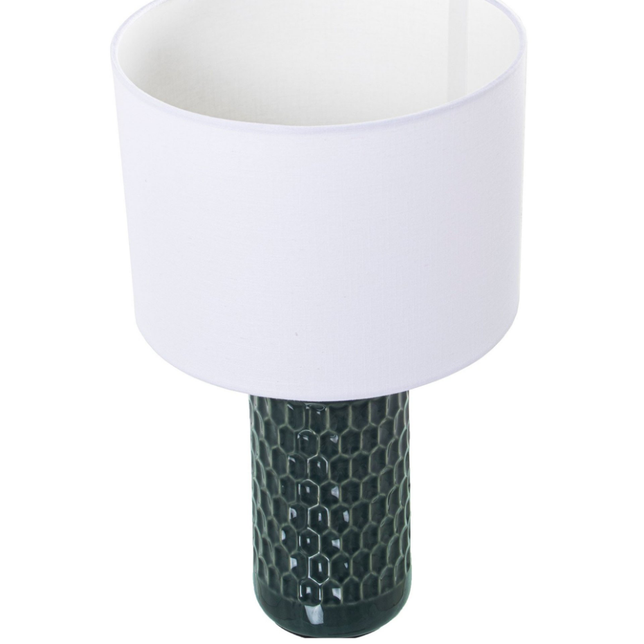 Lampe à poser en céramique bleu et abat-jour blanc 25x25x42cm