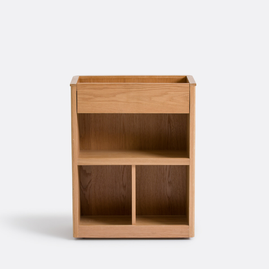 Console, rangement à roulettes, en plaqué chêne, Tamula