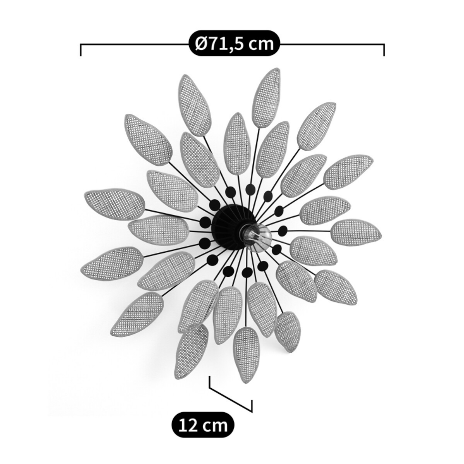 Applique ou plafonnier en métal acier et cannage diamètre 71,5 cm, LÉONIE