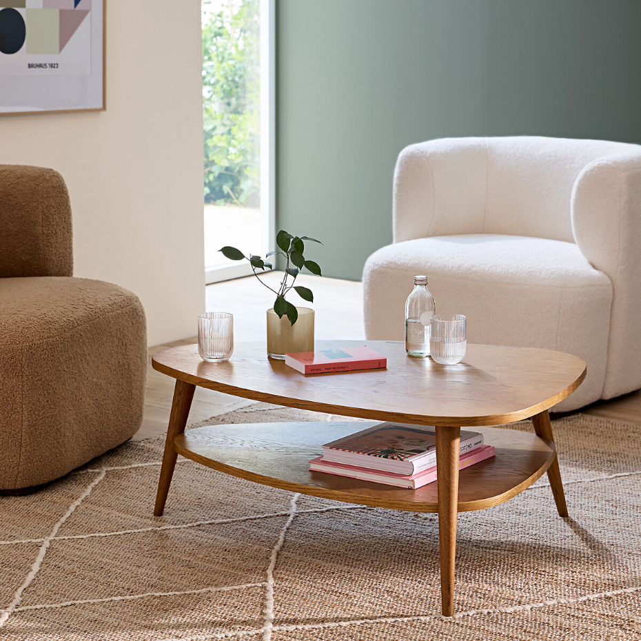 Table basse vintage, à double plateau, longueur 90 cm, QUILDA