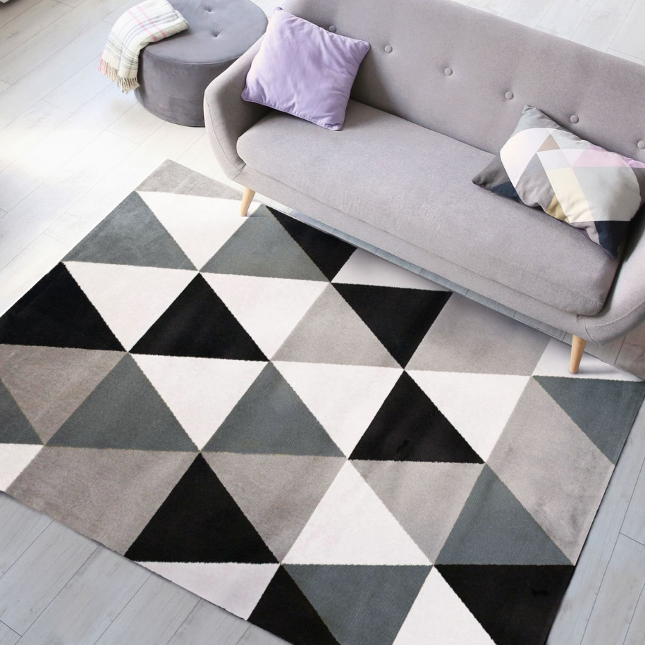 Tapis salon toucher laineux motif triangles  GEO SCANDI