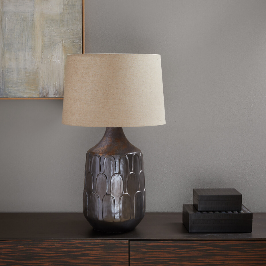 Lampe à poser, en céramique et lin, Synn