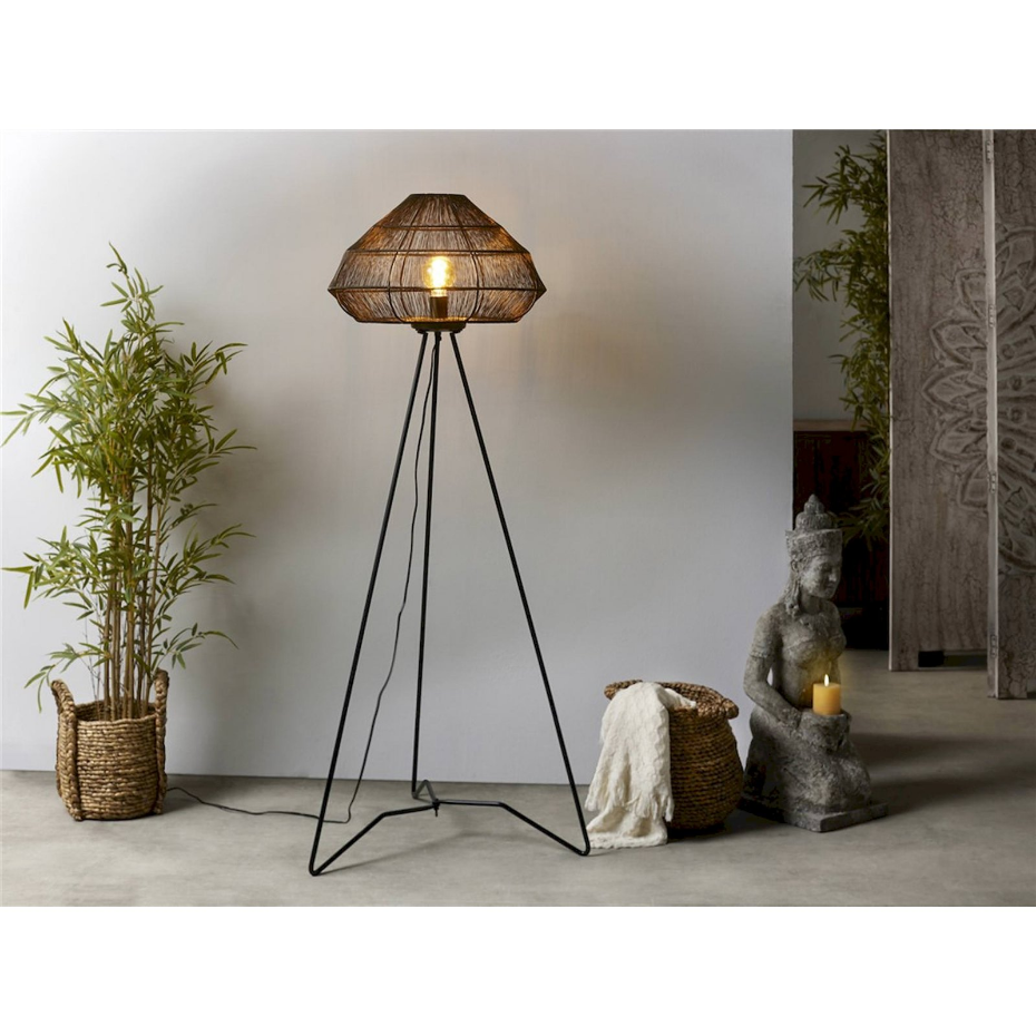 Lampadaire en métal effet rotin forme triangulaire