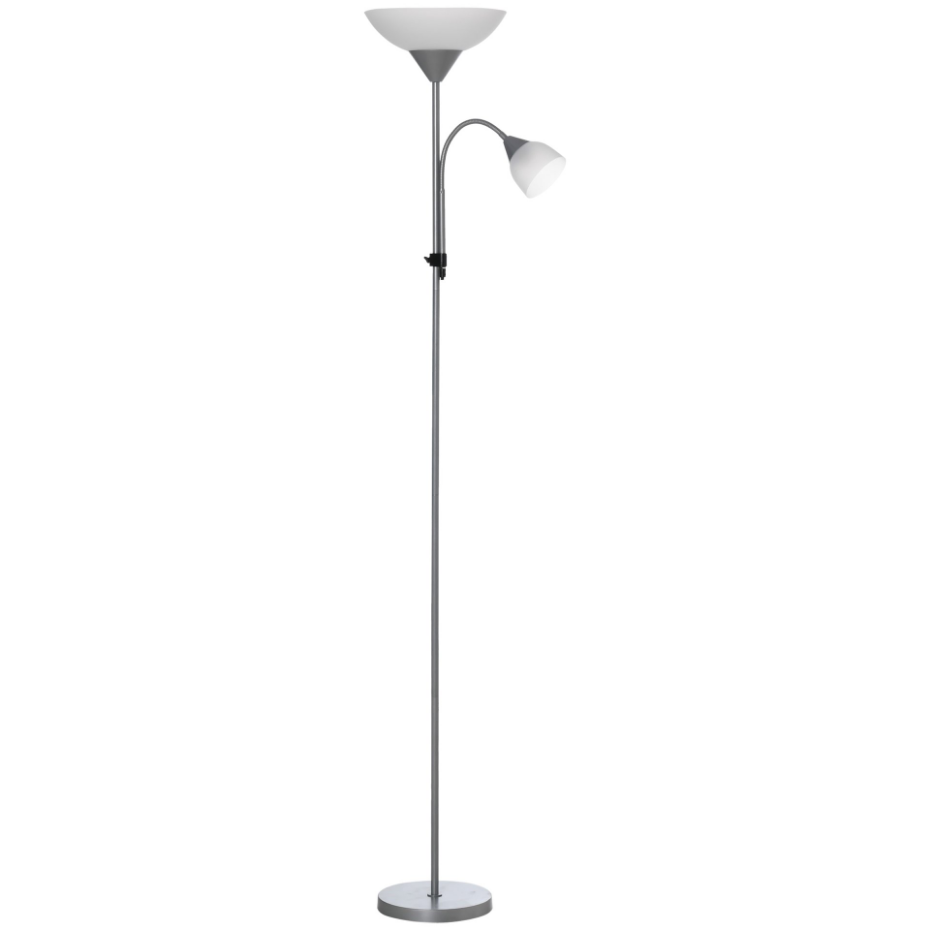 Lampadaire 2 têtes base métal dim. Ø28 x 179,5H cm gris blanc
