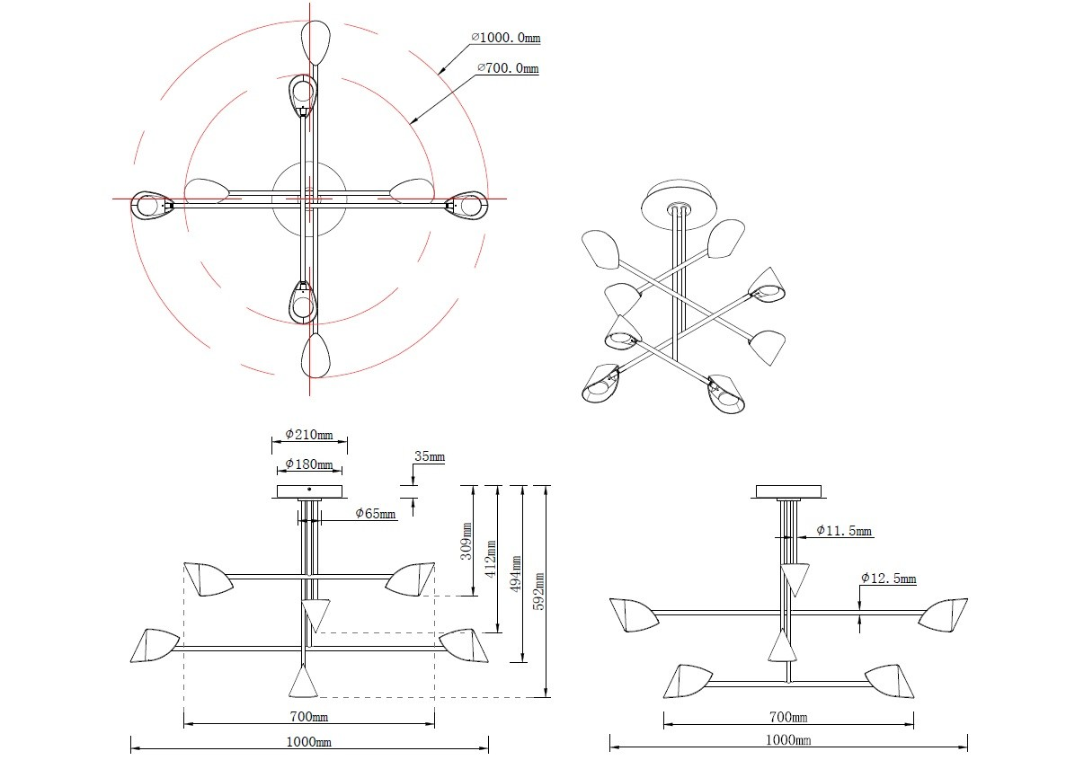 Plafonnier design en métal, D.100 , CAPUCCINA